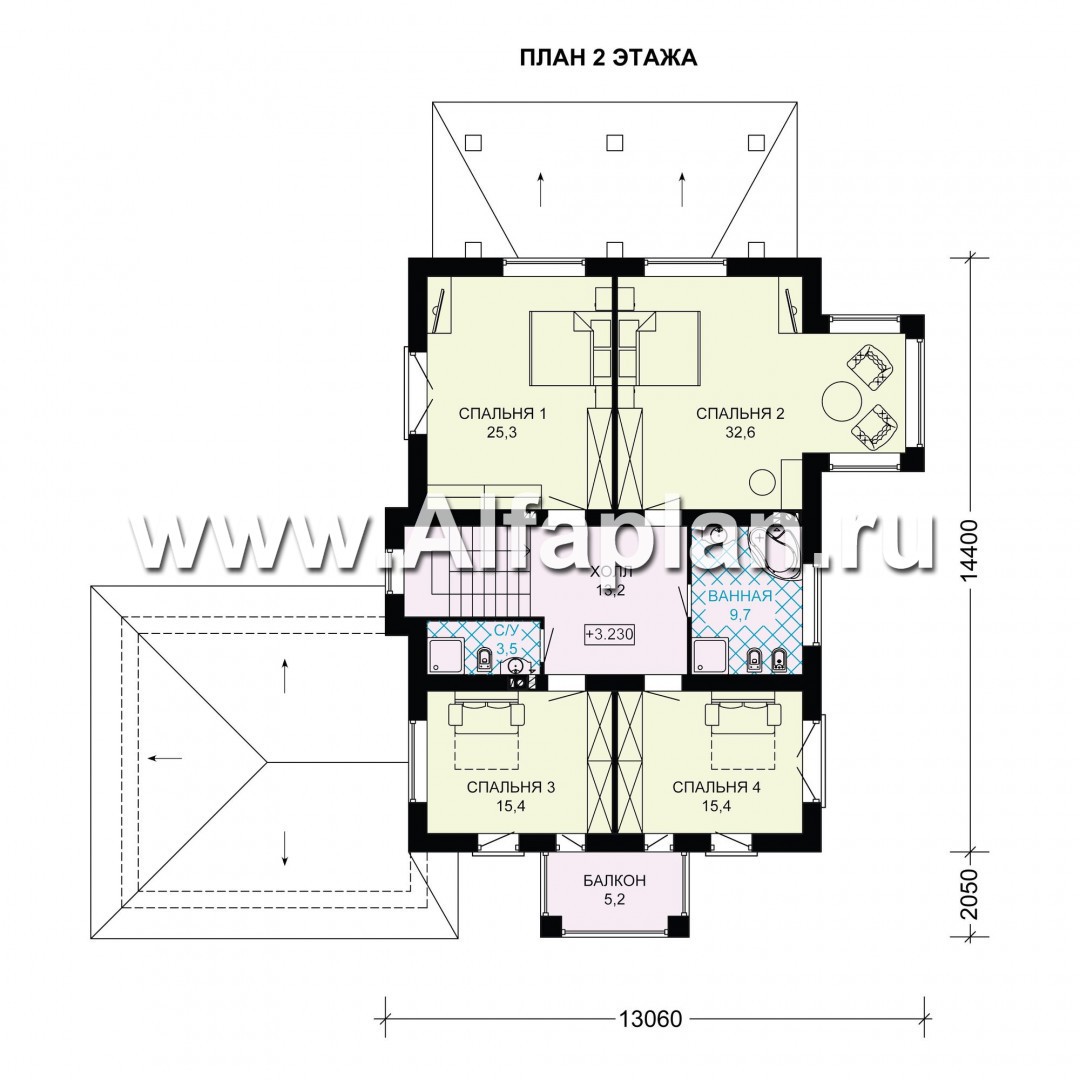 Проекты домов Альфаплан - Двухэтажный коттедж с большим гаражом - план проекта №2