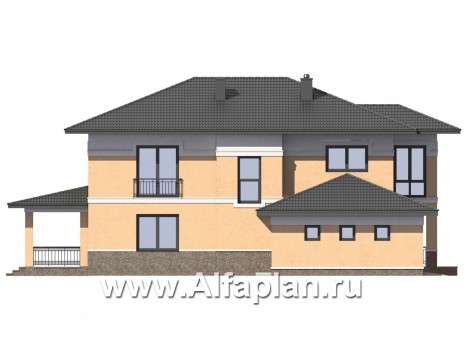 Проект двухэтажного дома из газобетона, планировка с гостевой и спальней на 1 эт, с террасой и с гаражом на 2 авто, в современном стиле - превью фасада дома