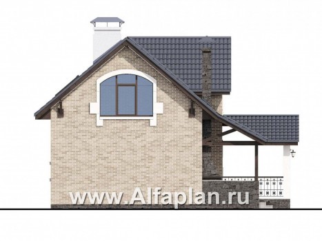 Проекты домов Альфаплан - Компактный дом с мансардой и большой террасой - превью фасада №3