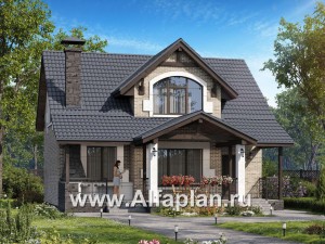 Проекты домов Альфаплан - "Отдых" - проект дома для дачи с мансардой и большой террасой - превью основного изображения
