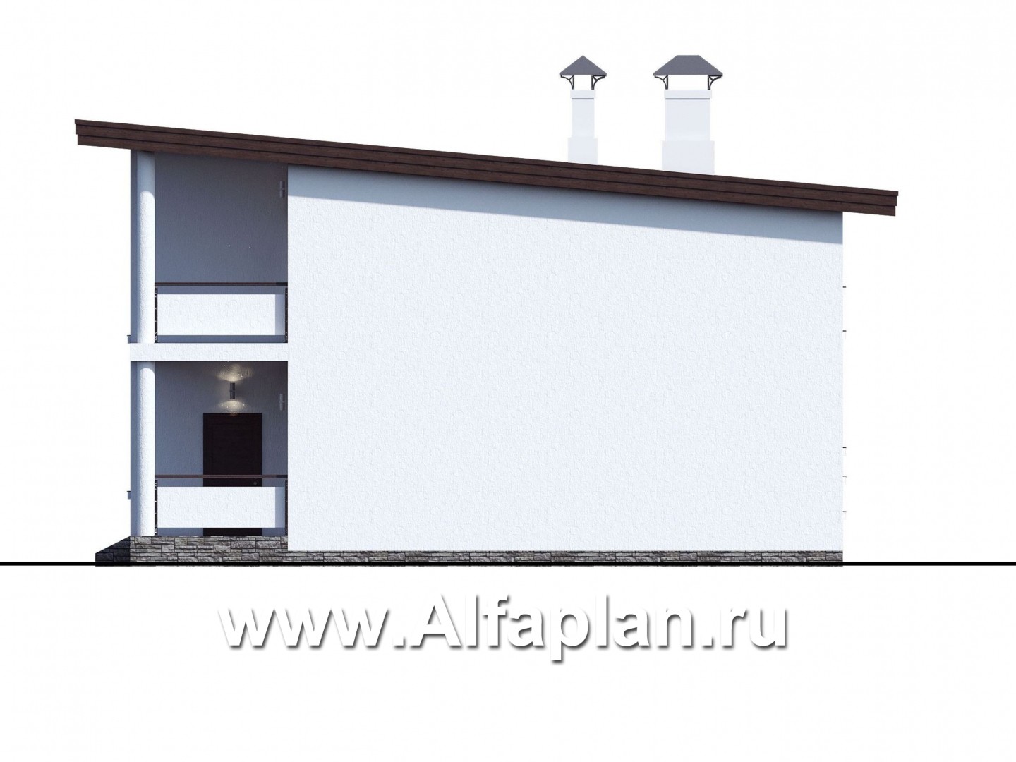 «Сезанн» - современный проект двухэтажного дома с террасой и с балконом, с односкатной кровлей - фасад дома
