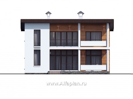 «Сезанн» - современный проект двухэтажного дома с террасой и с балконом, с односкатной кровлей - превью фасада дома