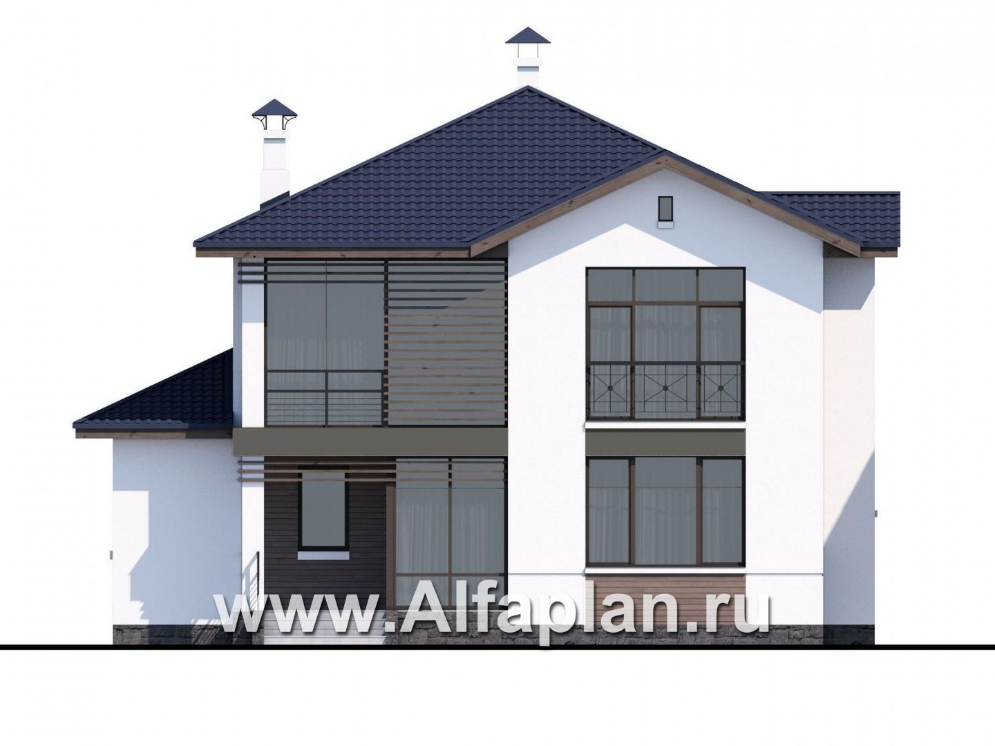 Проекты домов Альфаплан - «Выбор» - проект двухэтажного дома, с террасой, в современном стиле, с комфортной планировкой - изображение фасада №1