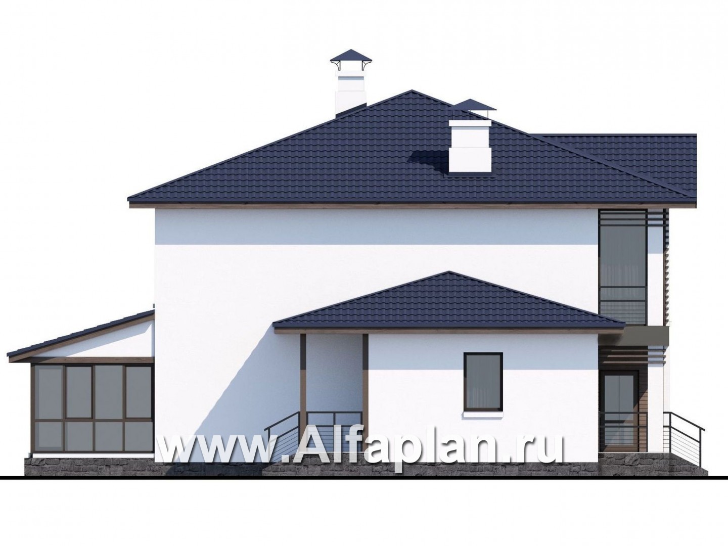 Проекты домов Альфаплан - «Выбор» - проект двухэтажного дома, с террасой, в современном стиле, с комфортной планировкой - изображение фасада №3