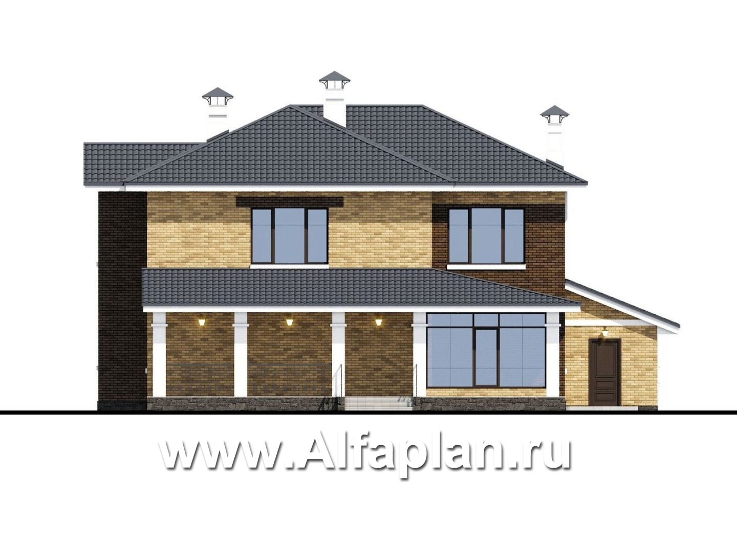 Проекты домов Альфаплан - «Граф Орлов» - классический комфортабельный коттедж с гаражом - изображение фасада №4