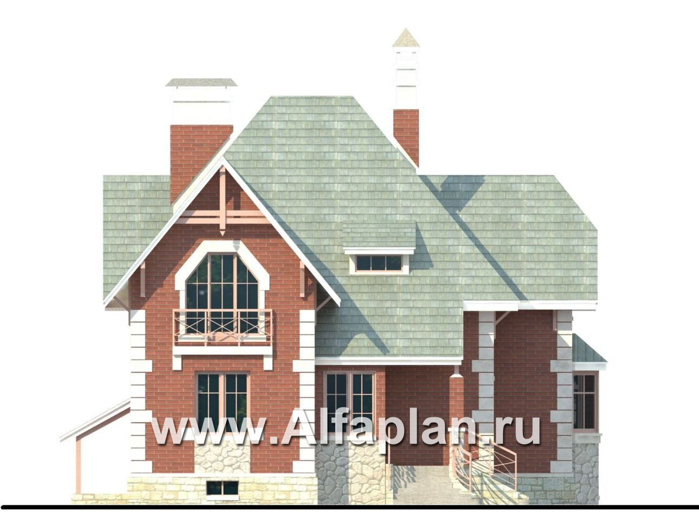 Проекты домов Альфаплан - «Приорат Плюс» - проект коттеджа с цоколем - изображение фасада №1