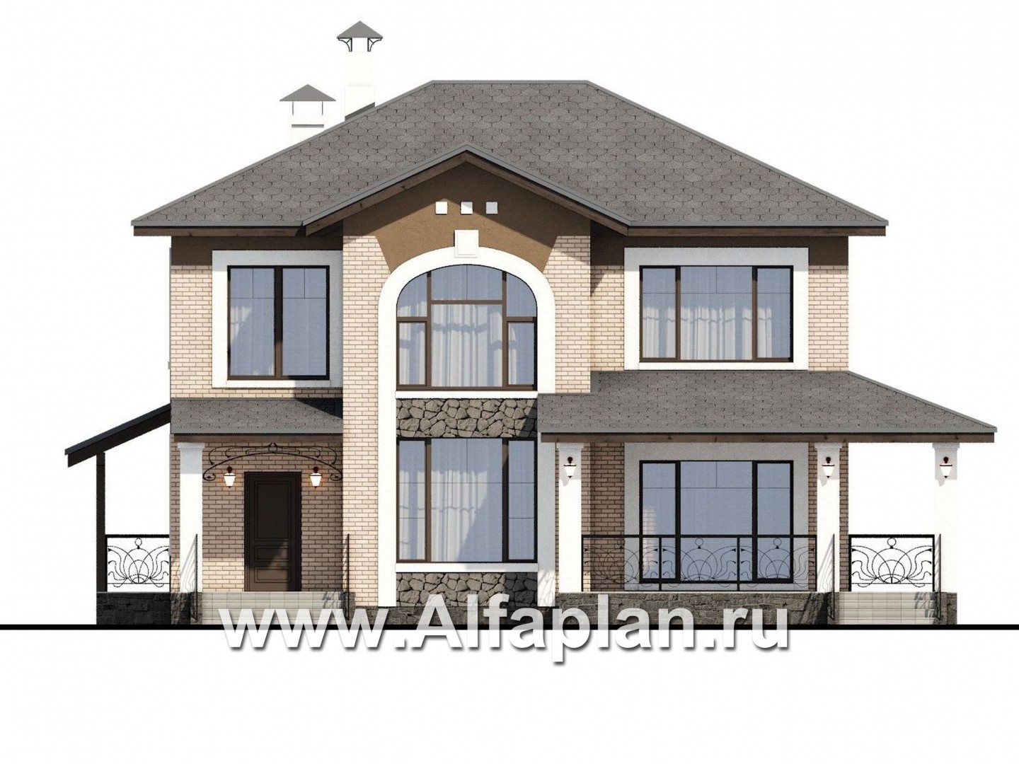 Проекты домов Альфаплан - «Арт-Нуво» - проект двухэтажного дома,  с террасой, в стиле модерн - изображение фасада №1