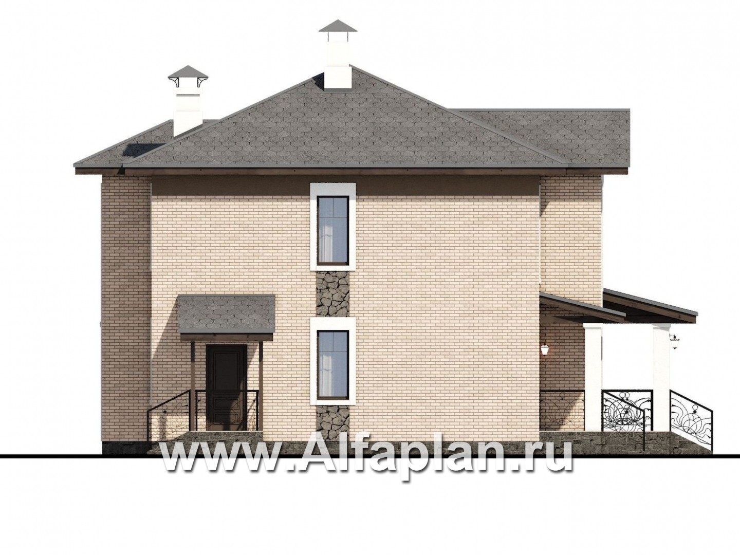 Проекты домов Альфаплан - «Арт-Нуво» - проект двухэтажного дома,  с террасой, в стиле модерн - изображение фасада №3