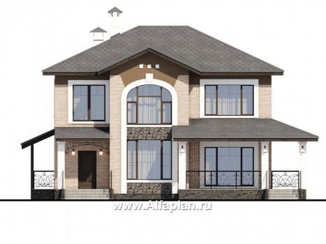 Проекты домов Альфаплан - «Арт-Нуво» - проект двухэтажного дома,  с террасой, в стиле модерн - превью фасада №1