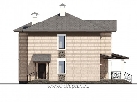 Проекты домов Альфаплан - «Арт-Нуво» - проект двухэтажного дома,  с террасой, в стиле модерн - превью фасада №3