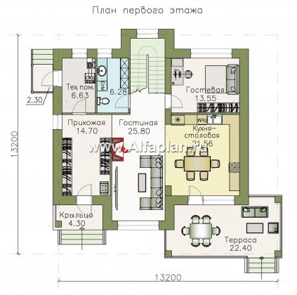 «Арт-Нуво» - проект двухэтажного дома,  с террасой, в стиле модерн - превью план дома