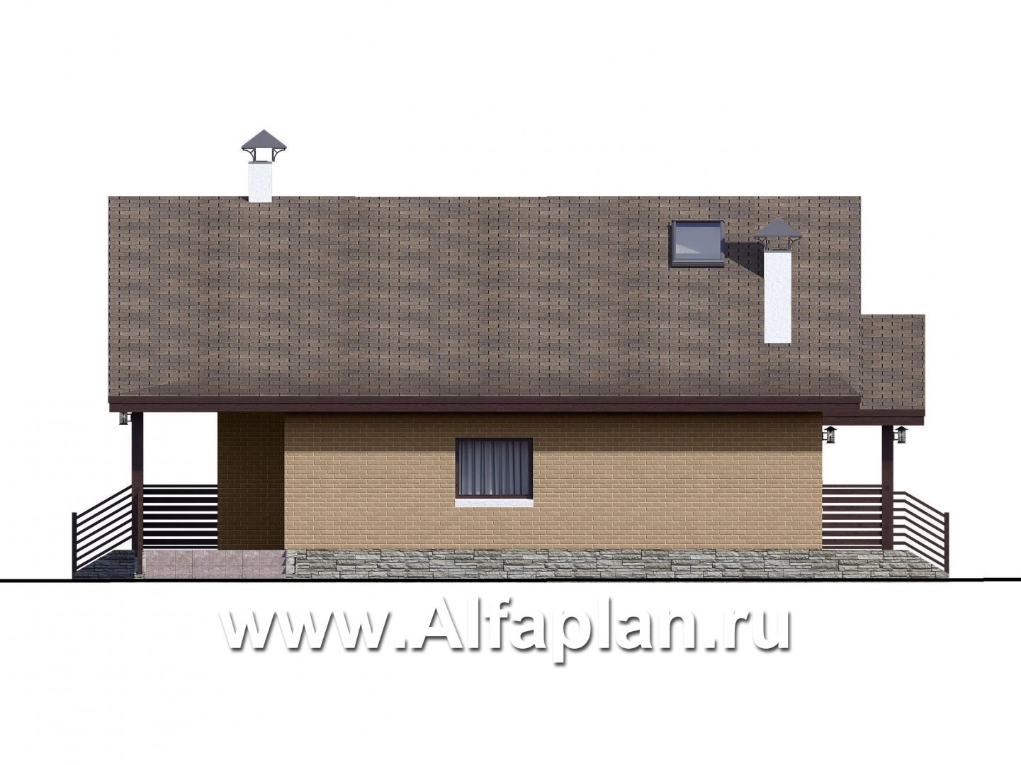 Проекты домов Альфаплан - «Моризо» - проект дома с мансардой, планировка с двусветной гостиной и 2 спальни на 1 эт, шале с двускатной крышей - изображение фасада №2