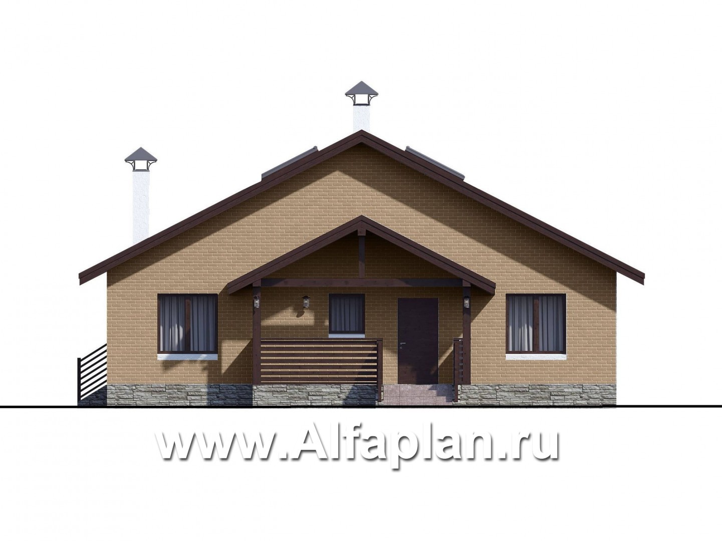 Проекты домов Альфаплан - «Моризо» - проект дома с мансардой, планировка с двусветной гостиной и 2 спальни на 1 эт, шале с двускатной крышей - изображение фасада №4