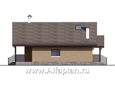 Проекты домов Альфаплан - «Моризо» - проект дома с мансардой, планировка с двусветной гостиной и 2 спальни на 1 эт, шале с двускатной крышей - превью фасада №2