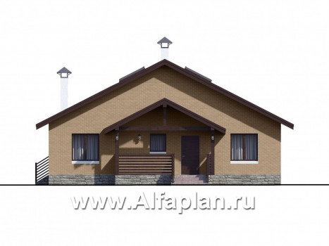 Проекты домов Альфаплан - «Моризо» - проект дома с мансардой, планировка с двусветной гостиной и 2 спальни на 1 эт, шале с двускатной крышей - превью фасада №4