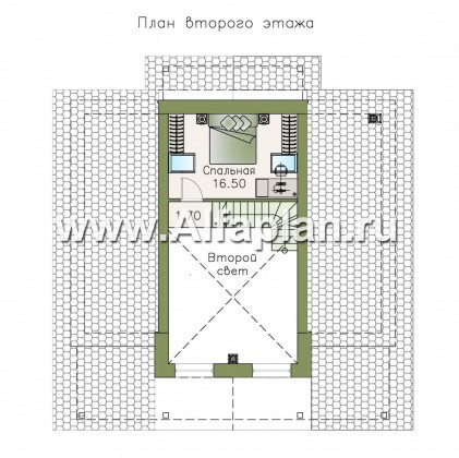 «Моризо» - проект дома с мансардой, планировка с двусветной гостиной и 2 спальни на 1 эт, шале с двускатной крышей - превью план дома