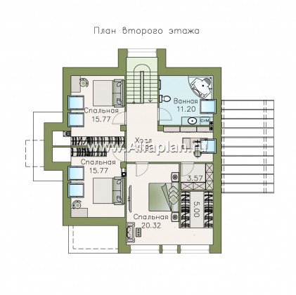 «Плеяды» — проект дома с мансардой, из кирпича или газобетона, с террасой и с сауной, современный стиль - превью план дома