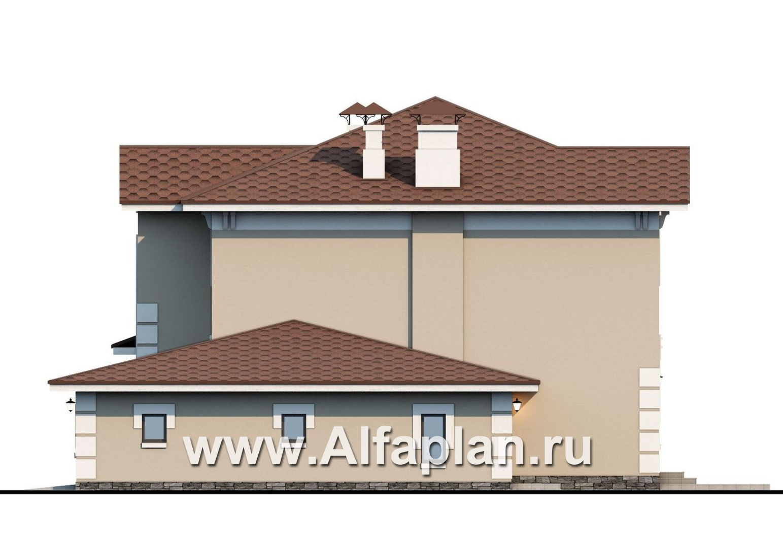 Проекты домов Альфаплан - «Кваренги» - классический коттедж с гаражом и террасой - изображение фасада №2