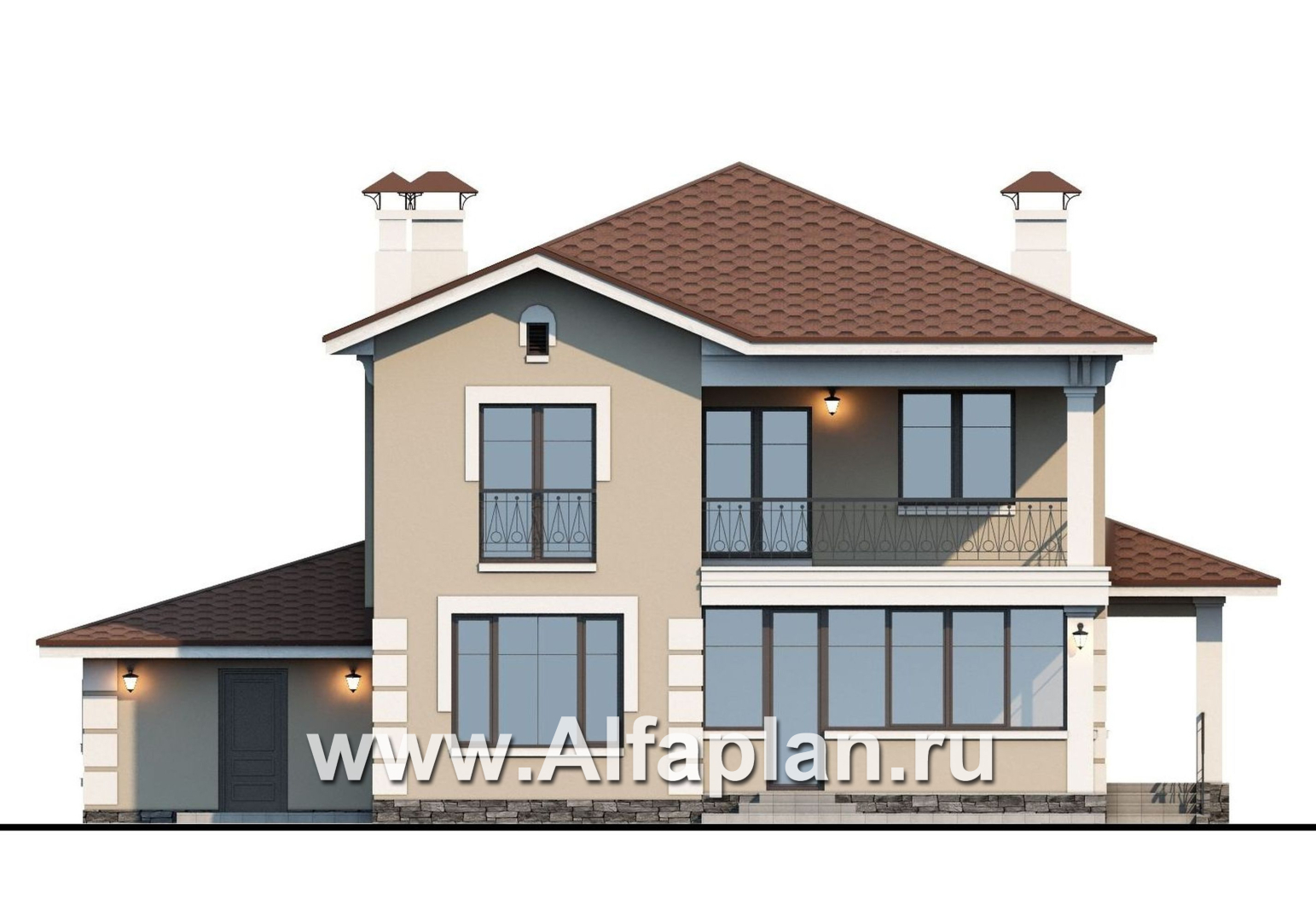 Проекты домов Альфаплан - «Кваренги» - классический коттедж с гаражом и террасой - изображение фасада №4