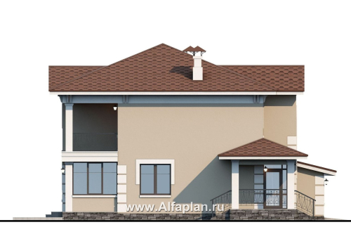 Проекты домов Альфаплан - «Кваренги» - классический коттедж с гаражом и террасой - превью фасада №3