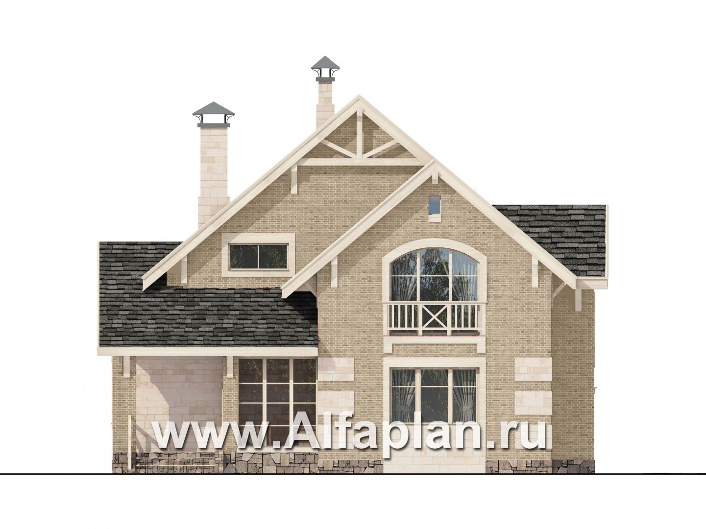 Проекты домов Альфаплан - «Новая пристань» - дом из газобетона для удобной загородной жизни - изображение фасада №1