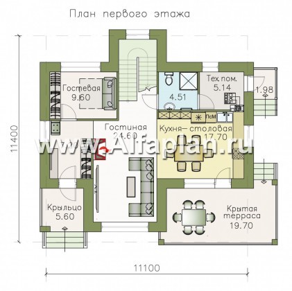 Проекты домов Альфаплан - «Саар»- современный двухэтажный дом с террасой - превью плана проекта №1