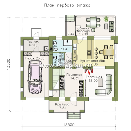 Проекты домов Альфаплан - «Орбита» - современный дизайн дома, удобная планировка - превью плана проекта №1