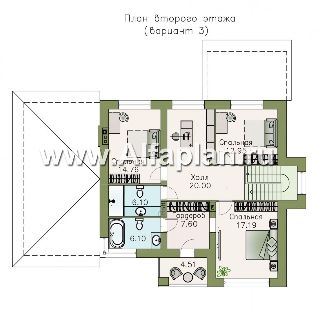 Проекты домов Альфаплан - «Страйк» - современный дом с открытой планировкой и гаражом - изображение плана проекта №4