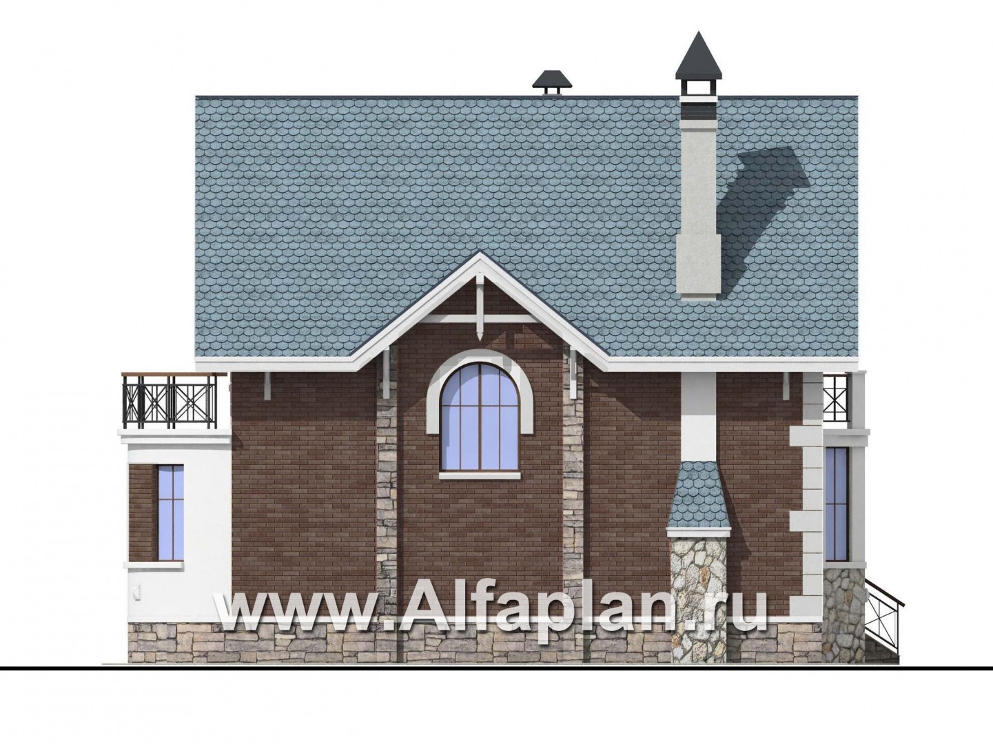 Проекты домов Альфаплан - «Стелла»- проект дома с мансардой, с кабинетом, с террасой, в английском стиле - изображение фасада №3