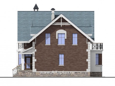 Проекты домов Альфаплан - «Стелла»- проект дома с мансардой, с кабинетом, с террасой, в английском стиле - превью фасада №2