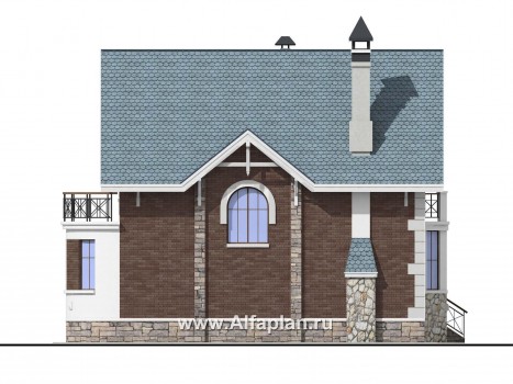 Проекты домов Альфаплан - «Стелла»- проект дома с мансардой, с кабинетом, с террасой, в английском стиле - превью фасада №3