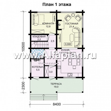 Проект двухэтажного дома из бруса с террасой и с балконом - превью план дома