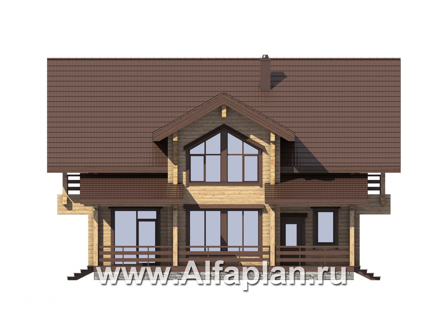 Проекты домов Альфаплан - Деревянный дом с гостевым блоком - изображение фасада №1