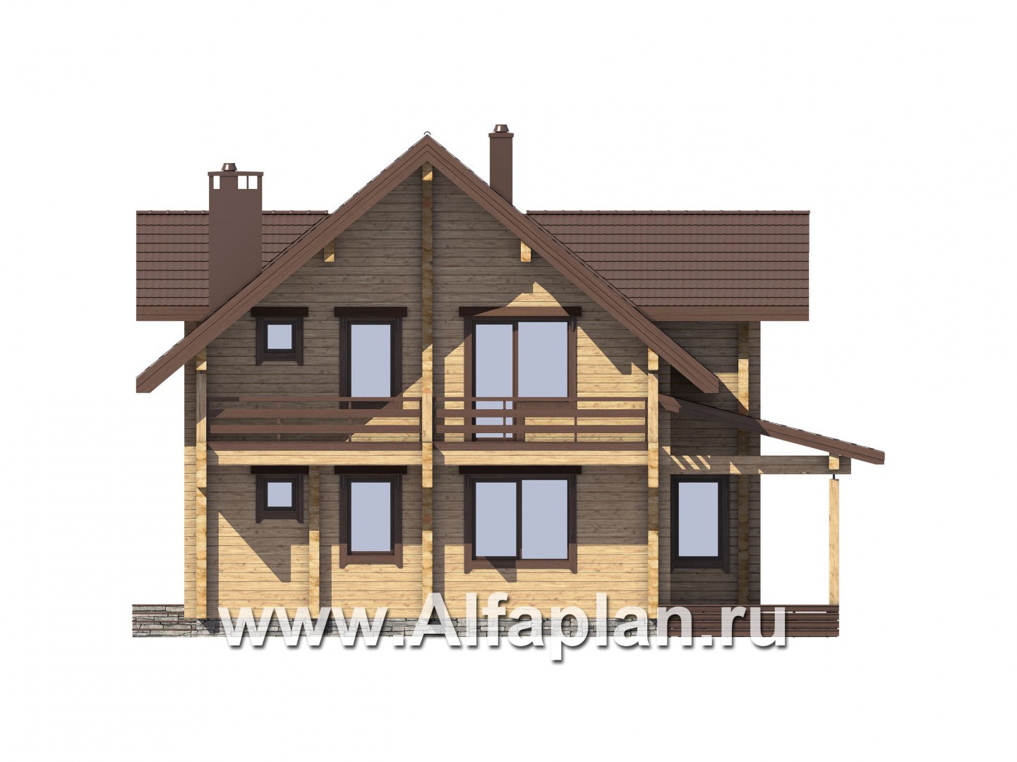 Проекты домов Альфаплан - Деревянный дом с гостевым блоком - изображение фасада №2