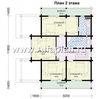 Проект дома с мансардой, из бруса, планировка с террасой и с гостевой квартирой на 1 эт - превью план дома