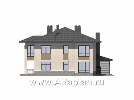 Проекты домов Альфаплан - Дом на две семьи с большими террасами-барбекю - превью фасада №4