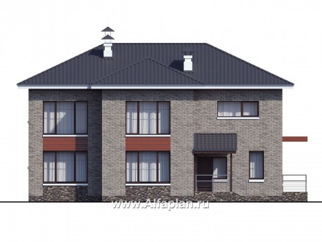 Проекты домов Альфаплан - «Семь звезд» - современный коттедж с панорамными окнами - превью фасада №4