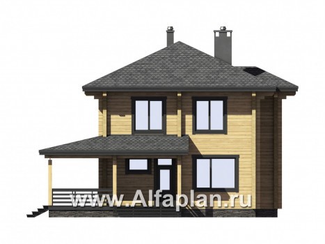 Проекты домов Альфаплан - Двухэтажный деревянный дом с террасой - превью фасада №4