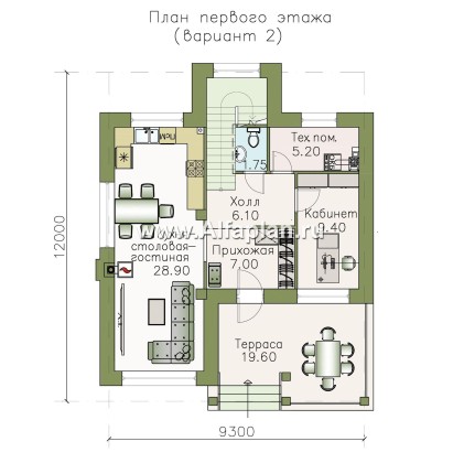 «Траектория» - проект двухэтажного дома, современный стиль, с сауной и с террасой - превью план дома