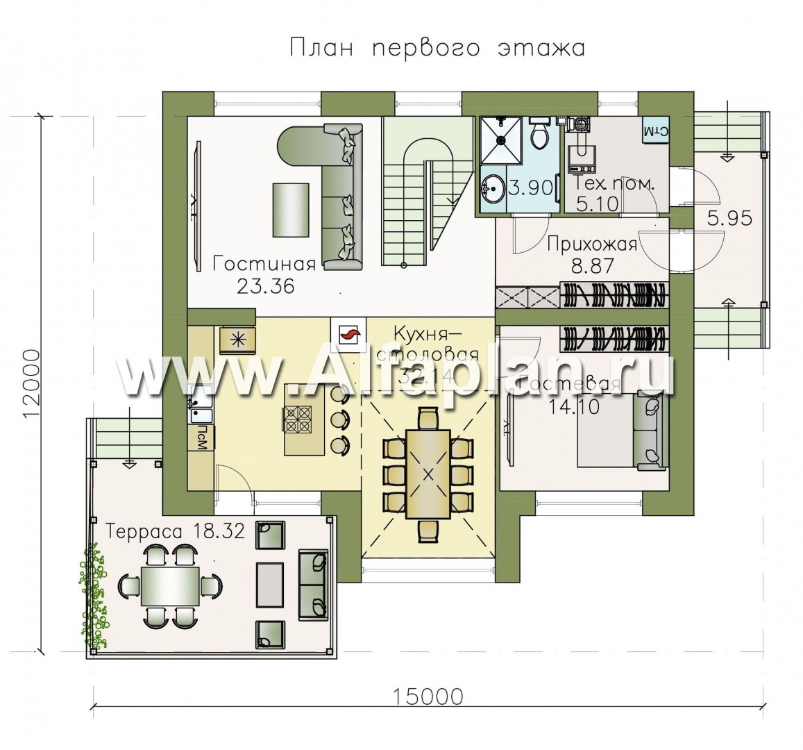 Проекты домов Альфаплан - «Регата» - комфортный дом с двускатной крышей - изображение плана проекта №1