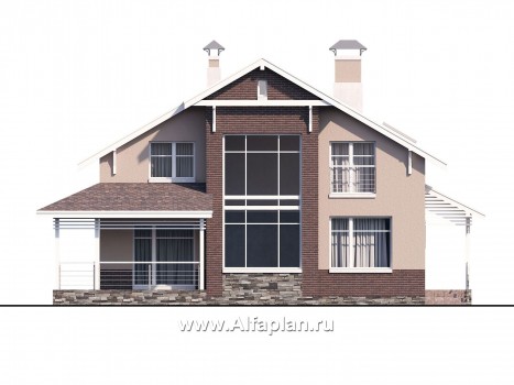 Проекты домов Альфаплан - «Регата» - комфортный дом с двускатной крышей - превью фасада №1