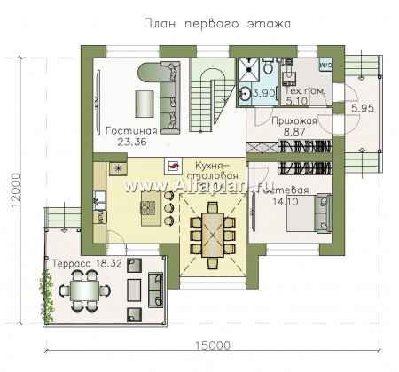 Проекты домов Альфаплан - «Регата» - комфортный дом с двускатной крышей - превью плана проекта №1