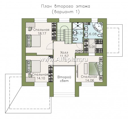 «Регата» - красивый проект дома с мансардой, планировка с мастер спальней, двусветная столовая, двускатная крыша - превью план дома