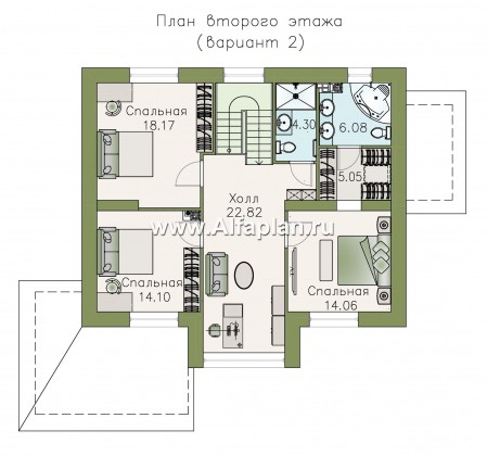 «Регата» - красивый проект дома с мансардой, планировка с мастер спальней, двусветная столовая, двускатная крыша - превью план дома