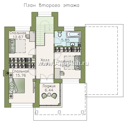 «Траектория» - проект двухэтажного дома, современный стиль, с сауной и с террасой, с навесом на 1 авто - превью план дома