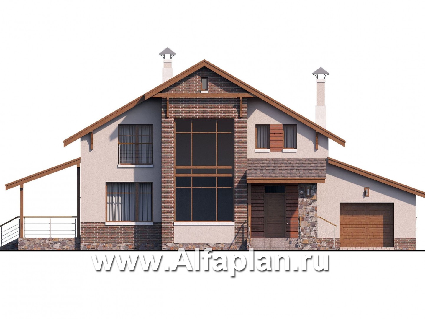 Проекты домов Альфаплан - «Регата» - комфортный дом с террасой и гаражом - изображение фасада №1