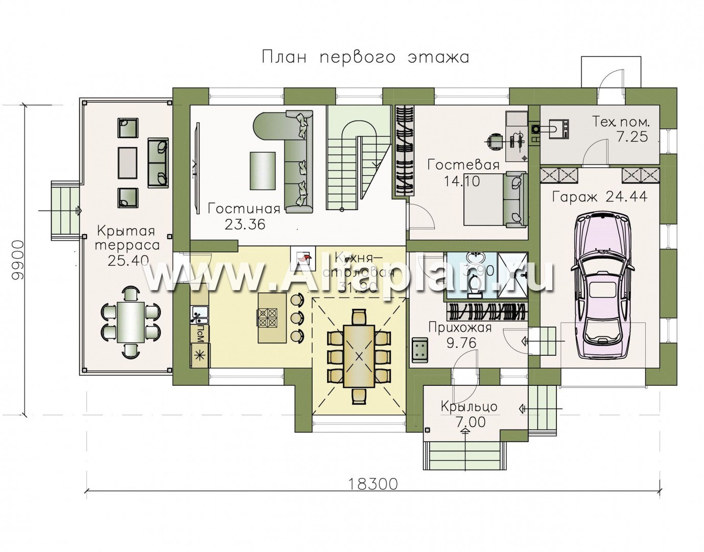 Проекты домов Альфаплан - «Регата» - комфортный дом с террасой и гаражом - изображение плана проекта №1