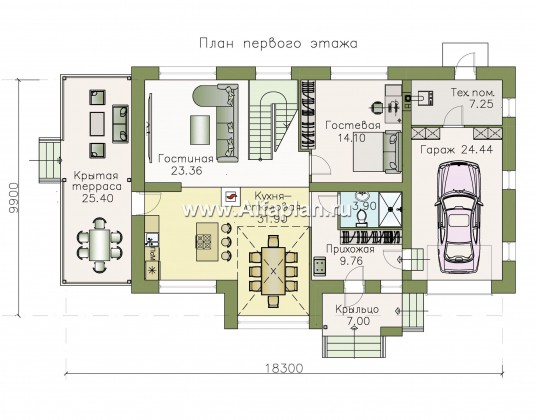 Проекты домов Альфаплан - «Регата» - комфортный дом с террасой и гаражом - превью плана проекта №1