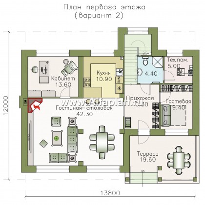 «Одер» - проект двухэтажного дома из газобетона, с террасой, в современном стиле - превью план дома