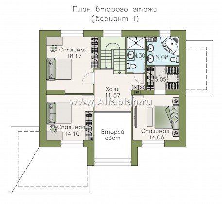 «Регата» - красивый проект дома с мансардой, гостиная со стороны террасы, планировка с мастер спальней - превью план дома